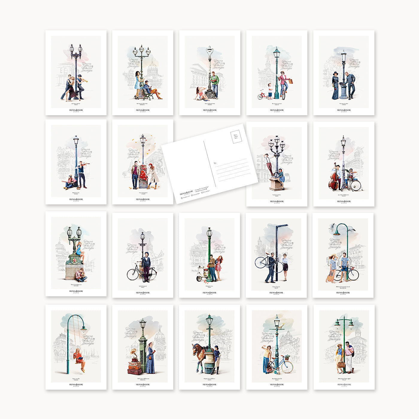 Postcard Bundle 'Melbourne's Streetlights'. Full Set of 19