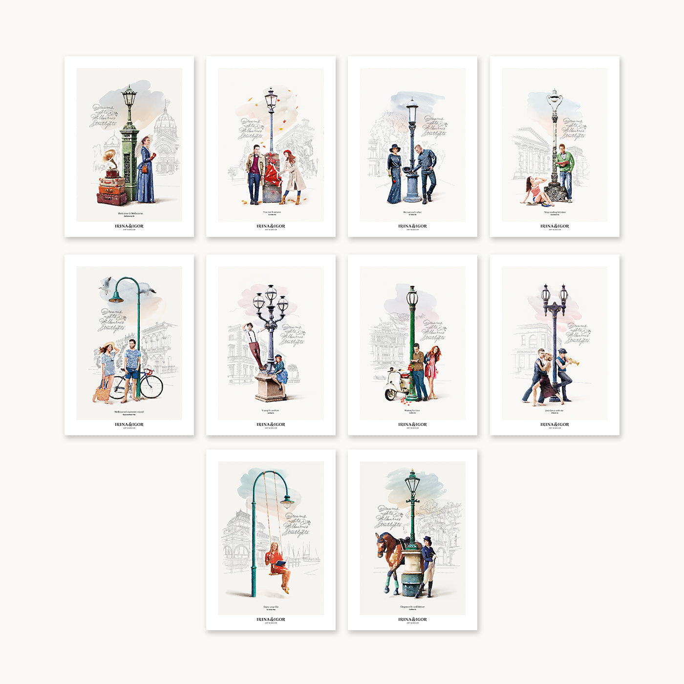 Postcard Bundle 'Melbourne's Streetlights' #01. Set of 10