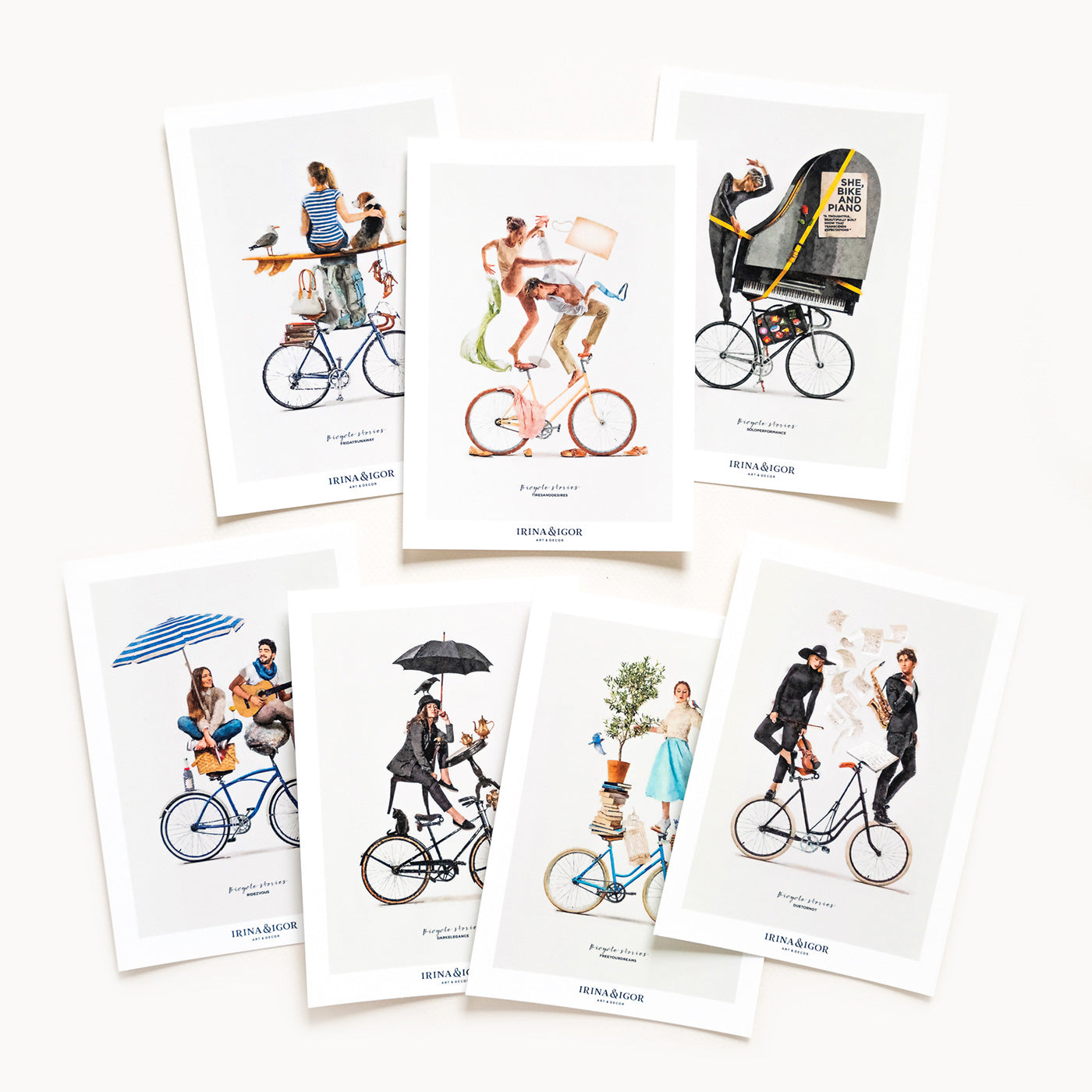 Postcard Bundle 'Bicycle Stories'. Full Set of 7